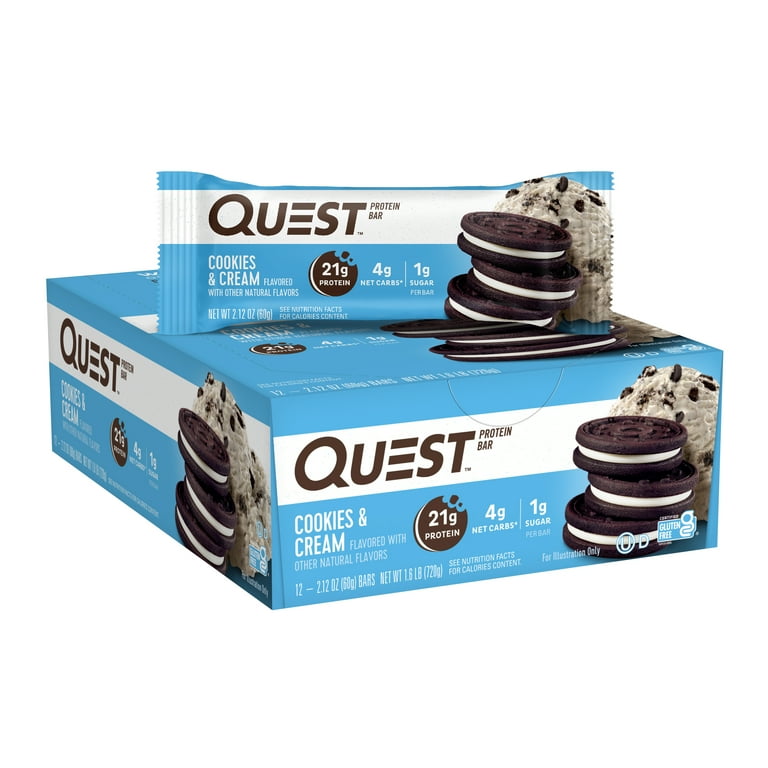 Free Shipping! Quest Cookies & Cream Protein Bar, 21g Protein, 12