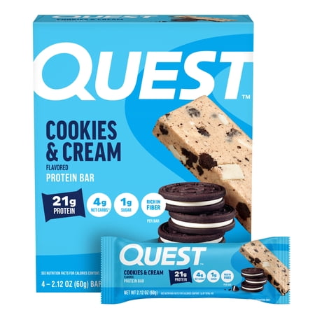 Quest Protein Bar, Cookies & Cream, 21g Protein, Gluten Free, 4 Count