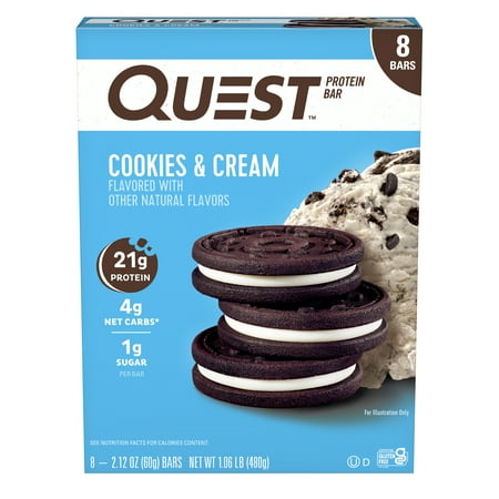 Quest Protein Bar, Cookies & Cream, High Protein, Gluten Free, 8 Count
