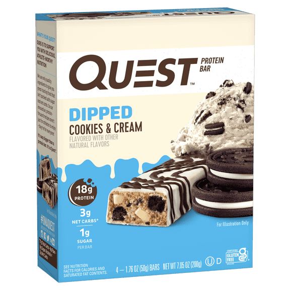 Quest Protein Bar Dipped Cookies & Cream 12ct, 1.76 oz Each (21.12 oz Total), 18g Protein, 1g Sugar, 3g Net Carbs