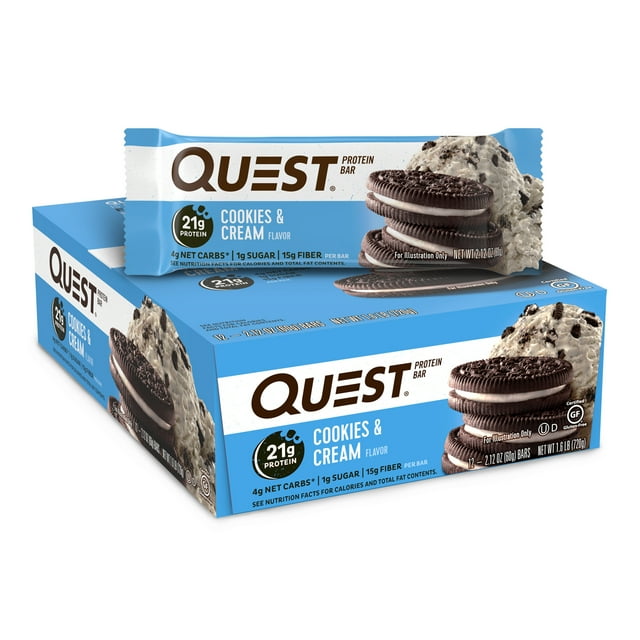 Quest Protein Bar, GlutenFree, 21g Protein, Cookies & Cream, 12 Count