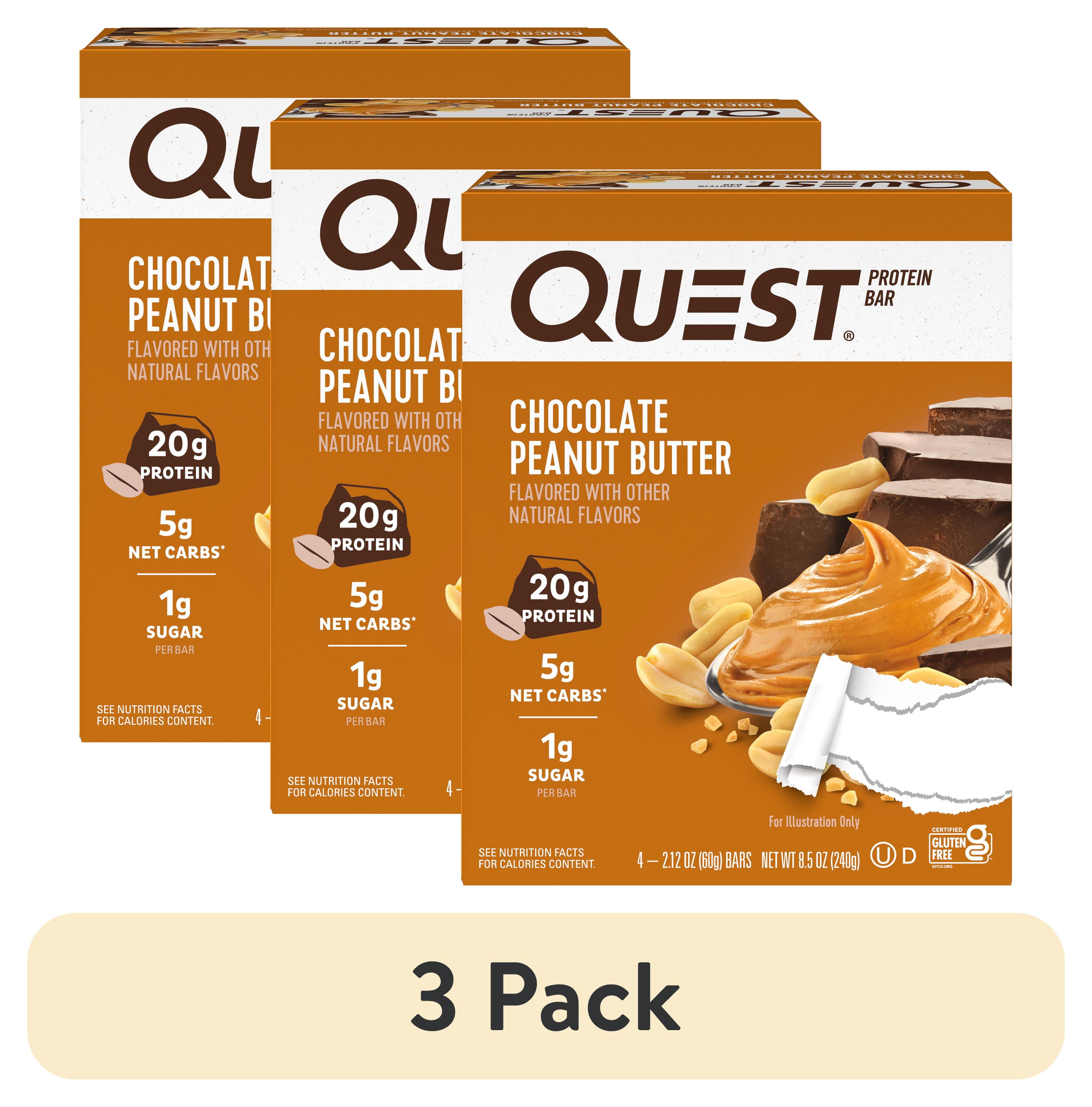 (3 pack) Quest Protein Bar, Gluten Free, Low Carb Chocolate Peanut
