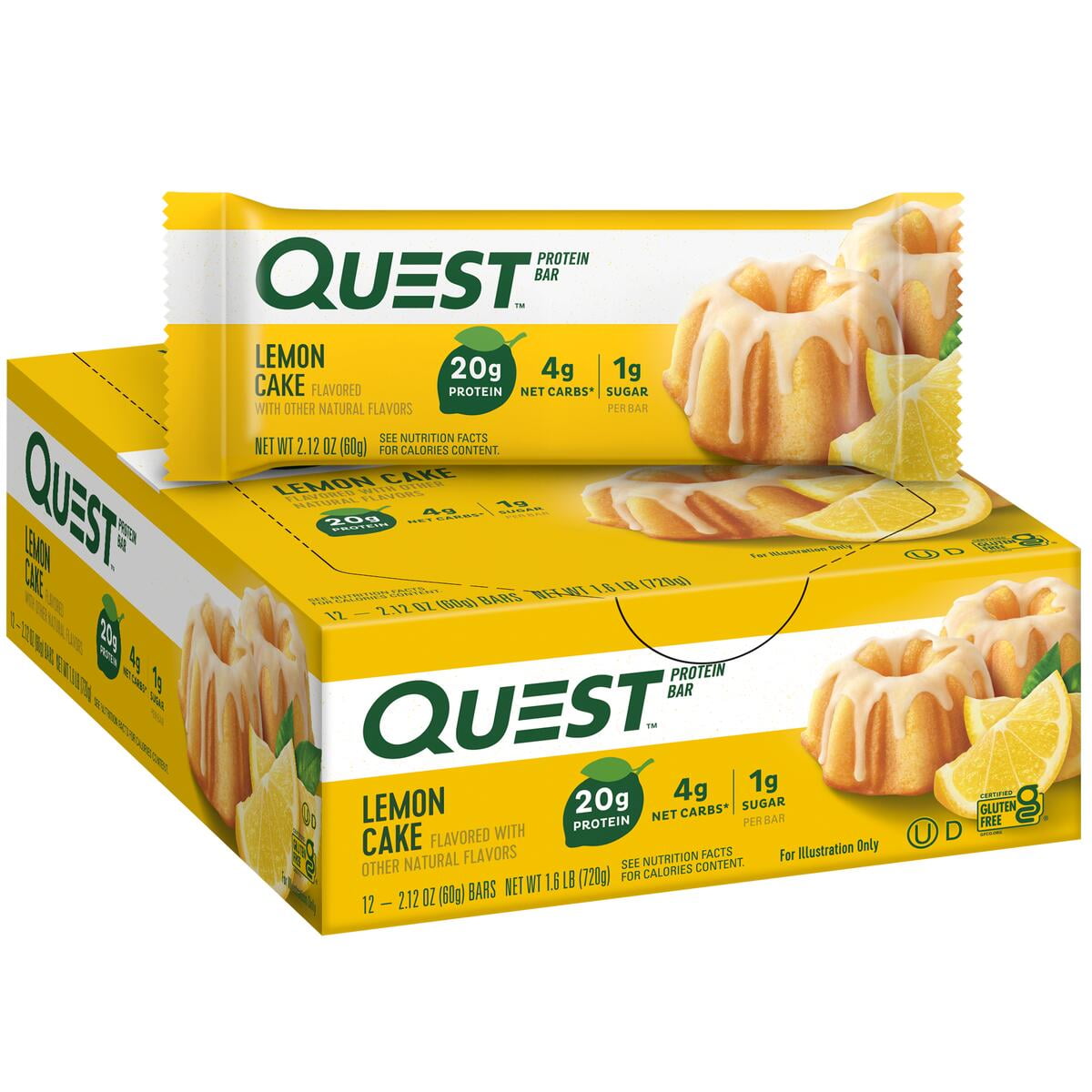 Quest Protein Bar, High Protein, KetoFriendly, Lemon Cake, 12 Count