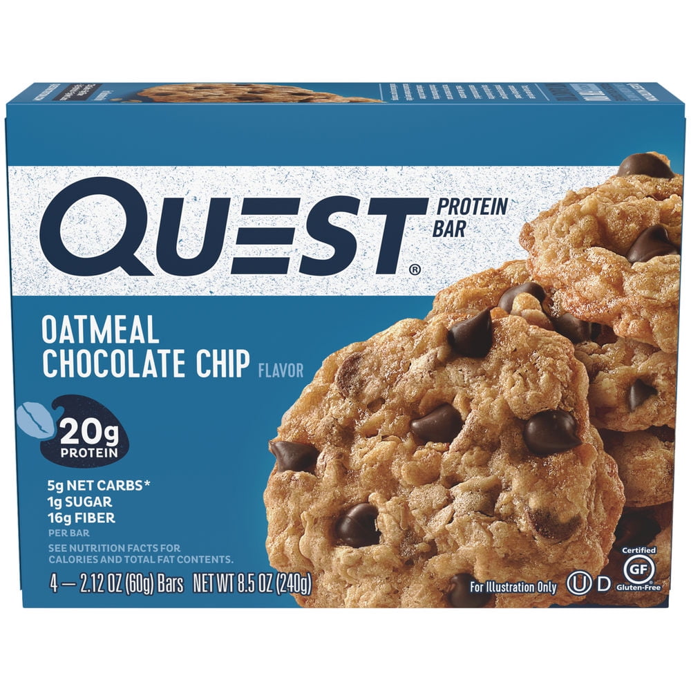 Quest Protein Bar, Oatmeal Chocolate Chip, 20g Protein, 4 Ct