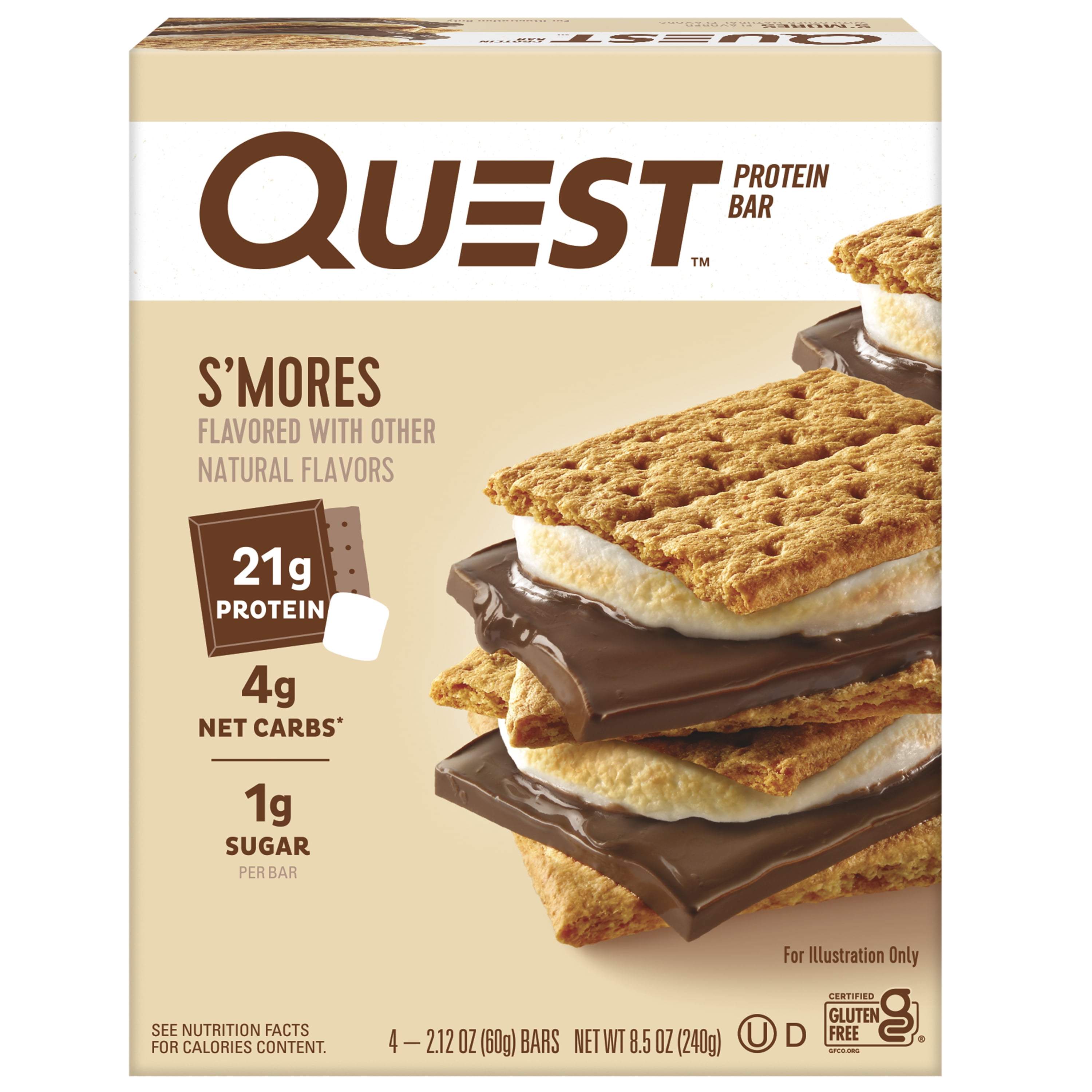 Quest Protein Bar, Smores, 20g Protein, Gluten Free, 4 Count