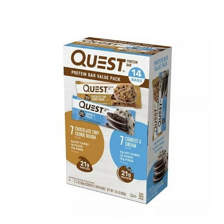 Quest Protein Bar Variety Pack, Chocolate Chip Cookie Dough and Cookies & Cream (14 ct.)