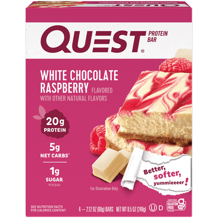 (3 pack) Quest Protein Bar, White Chocolate Raspberry, 20g Protein, Gluten Free, 4 Ct