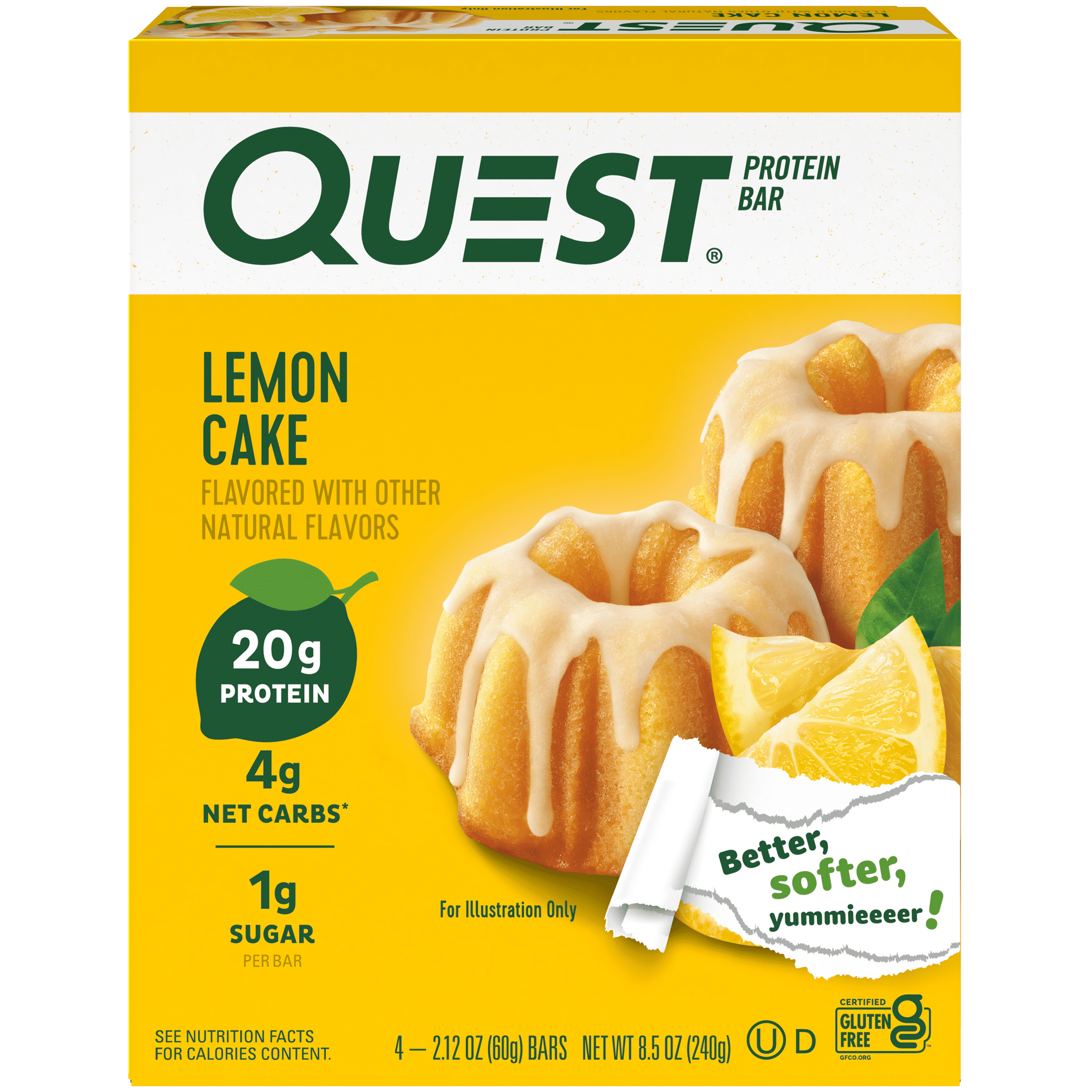 Quest Protein Bars, High Protein, Low Carb, Gluten Free, Lemon Cake, 4