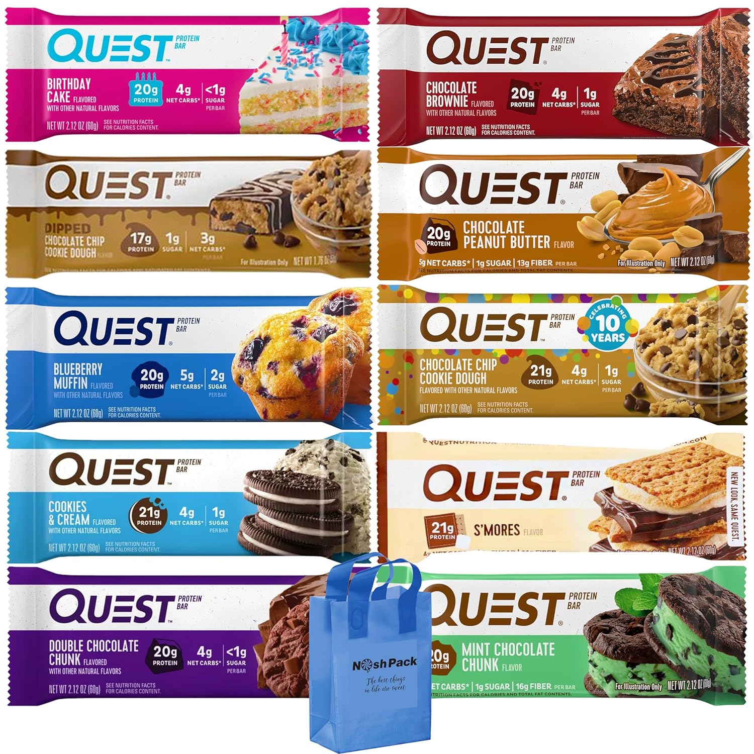 Quest Protein Bars Variety Pack, 10 Pack Bulk Nutrition Breakfast Bar