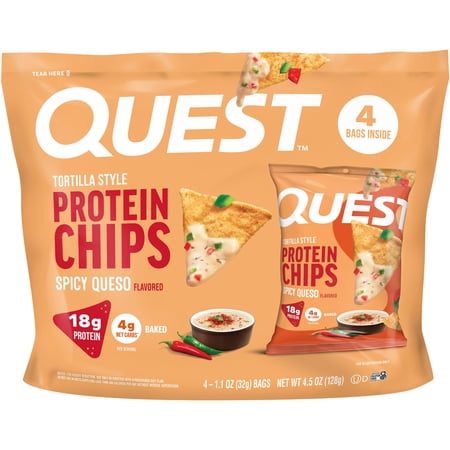Quest Spicy Queso Flavored Tortilla Style Protein Chips, High Protein*, Low Carb*, Gluten Free, 4 Count