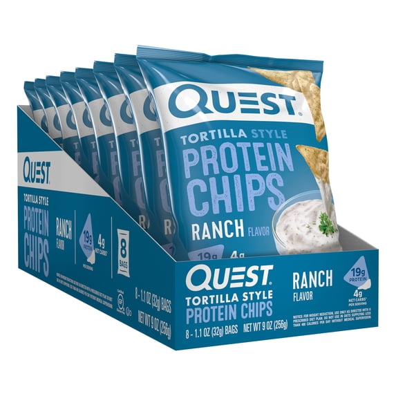 Quest Protein Chips Gluten Free Ranch Tortilla Chips 1.1 oz. 8 Bags/Pack (307-00242)