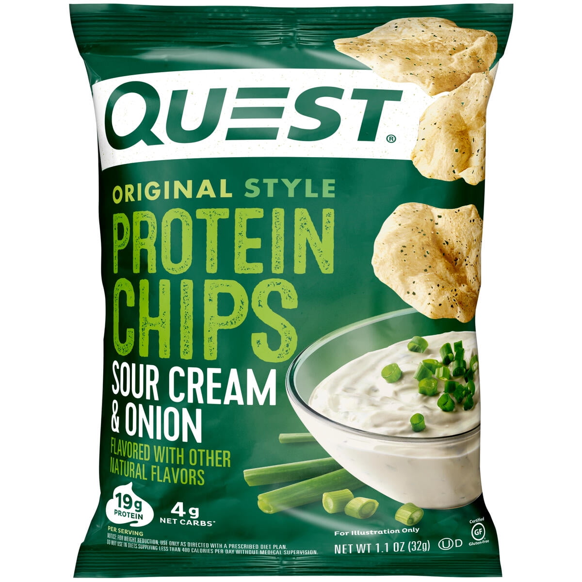 Quest Protein Chips, Sour Cream & Onion, 19g of Protein, Baked, Gluten Free, 1.1 oz Bag