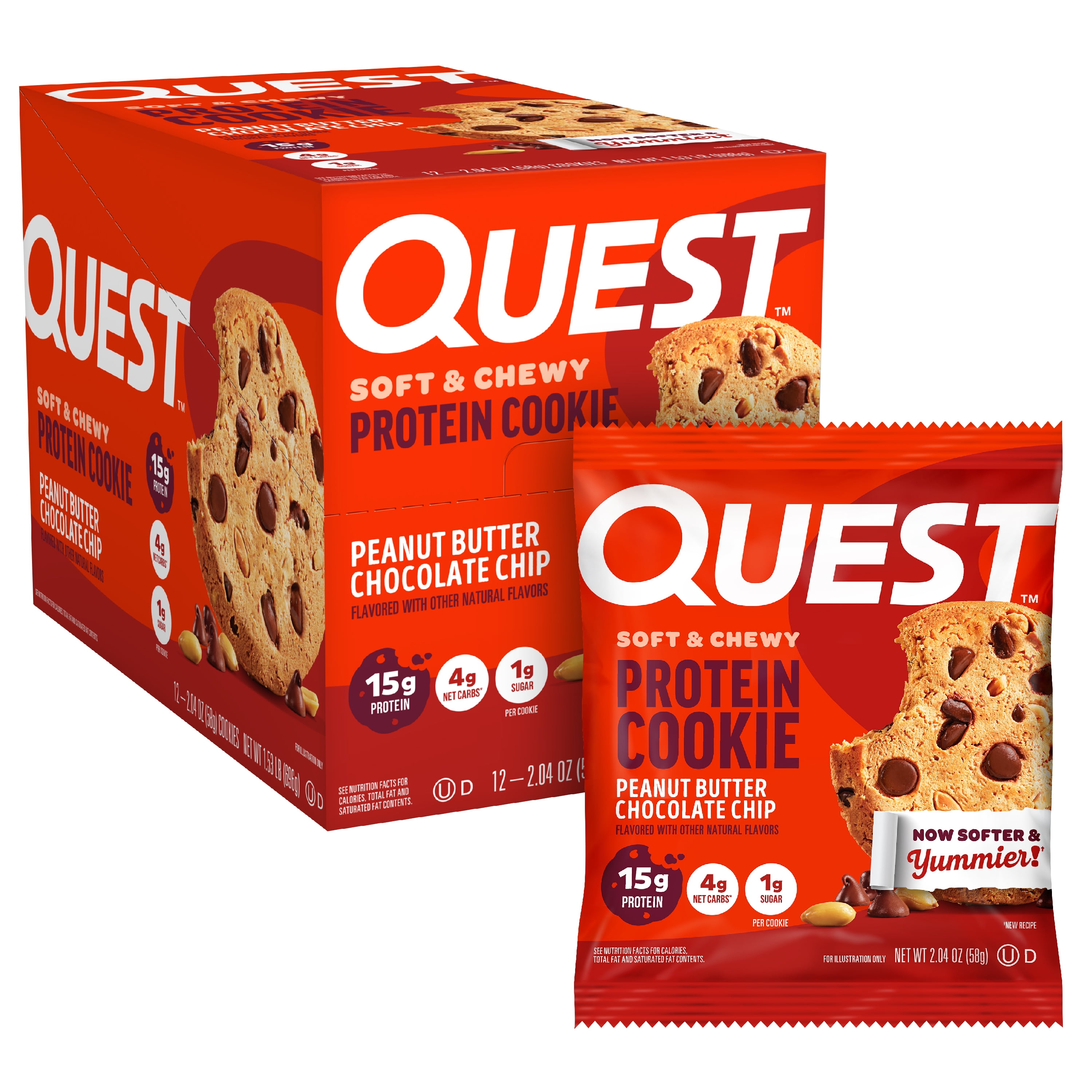 Quest Protein Cookie, Keto Friendly, Peanut Butter Chocolate Chip Flavored, Soft and Chewy, 12 Count