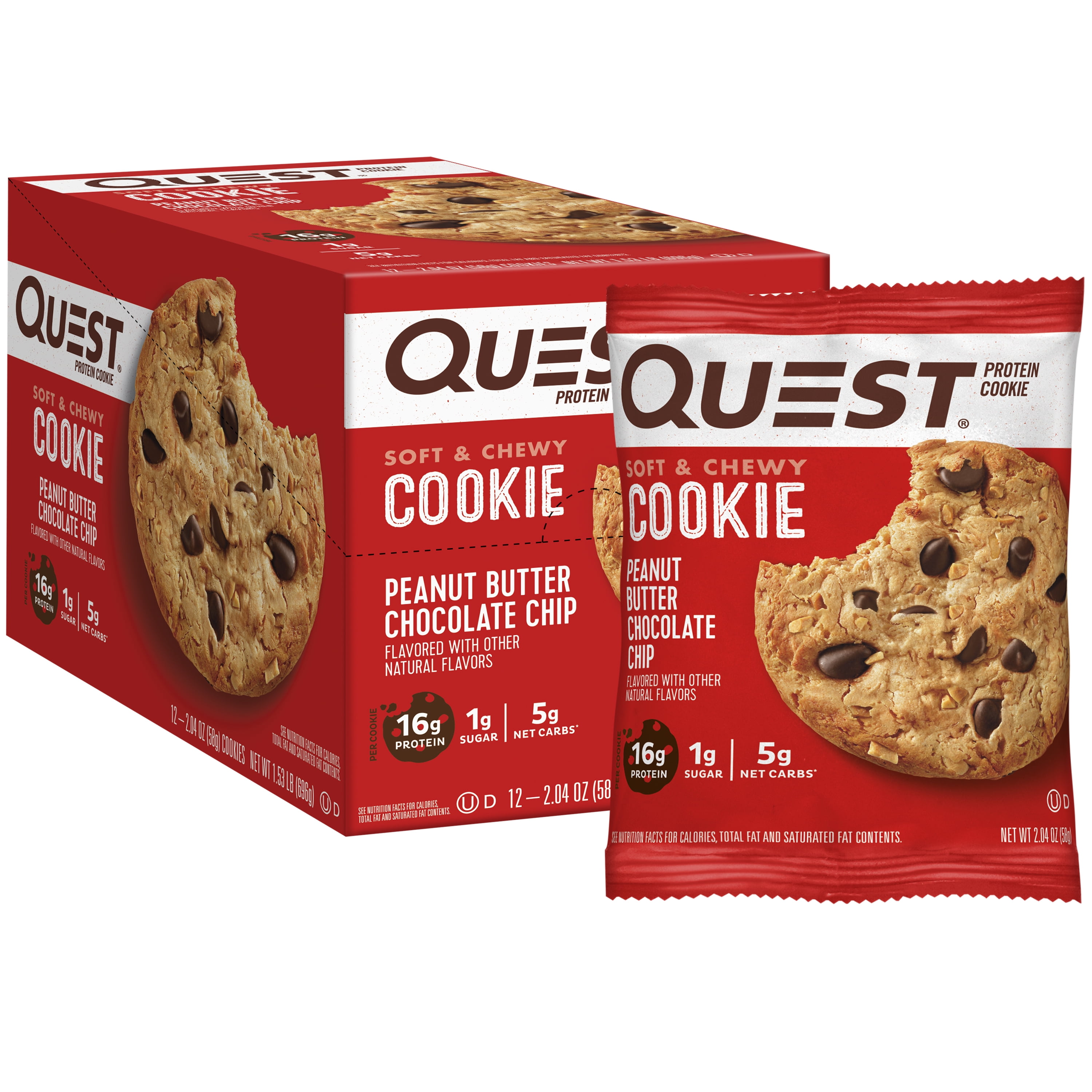 Quest Protein Cookie, Keto Friendly, Peanut Butter Chocolate Chip Flavored, Soft and Chewy, 12 Count