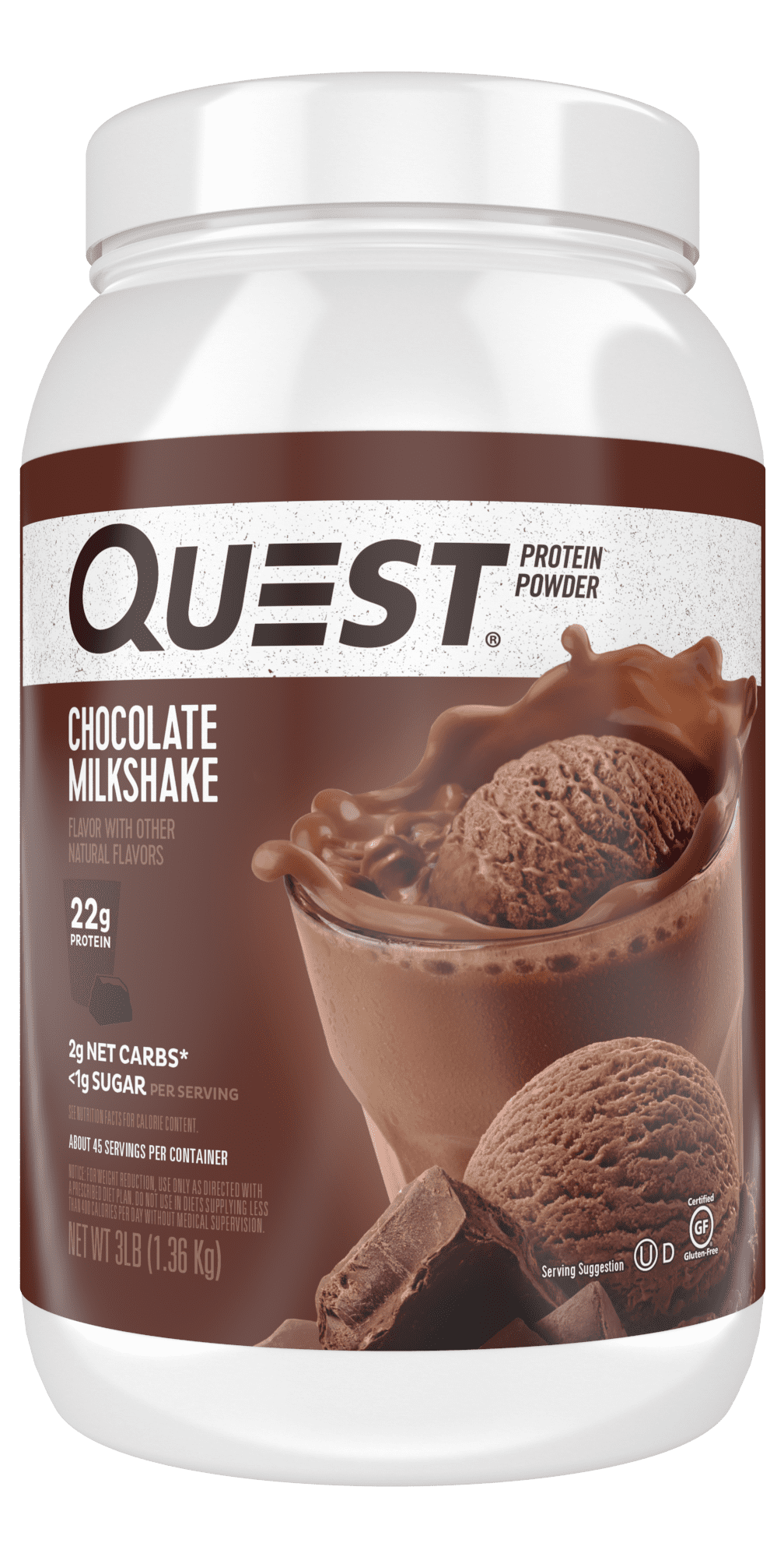 Quest Protein Powder, Chocolate Milkshake, 22g Protein, 3lb, 48oz