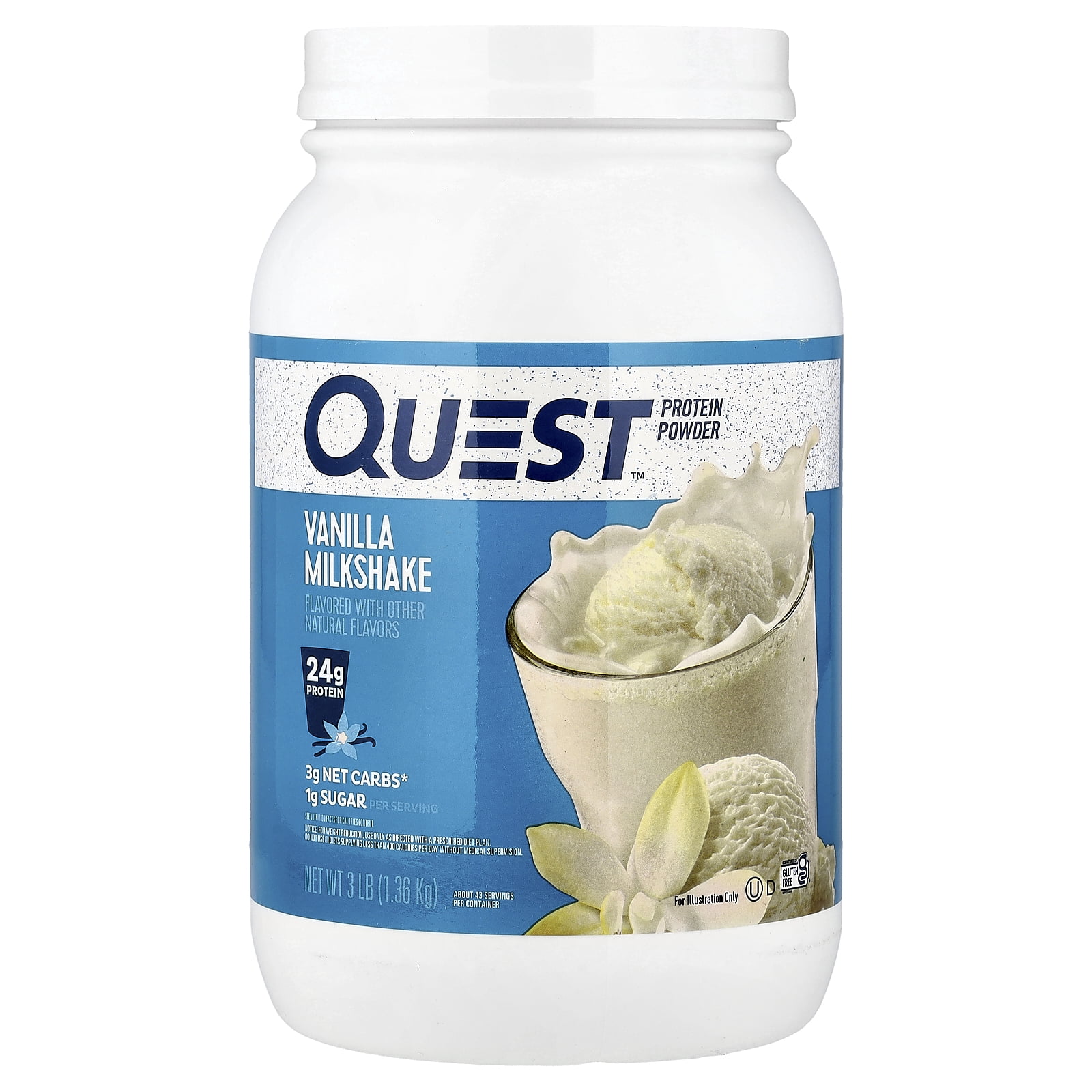 Quest Protein Powder, Vanilla Milkshake, 24g Protein, 3lb, 48oz