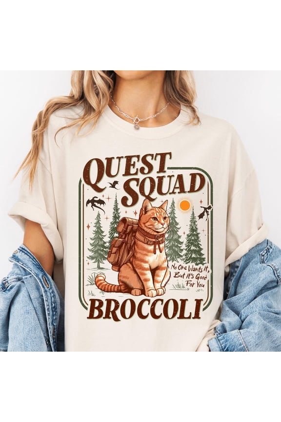 Quest Squad Broccoli Cat T-shirt, Romantasy Fan Shirt