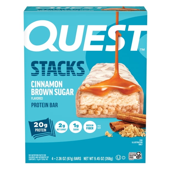 Quest Stacks Protein Bars, Cinnamon Brown Sugar, 20g of Protein, 4 Count