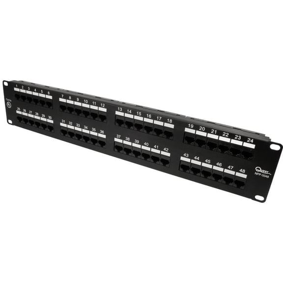 Quest Technology 48-Port Cat5e UTP Patch Panel, 19" Rack Mount, 2U