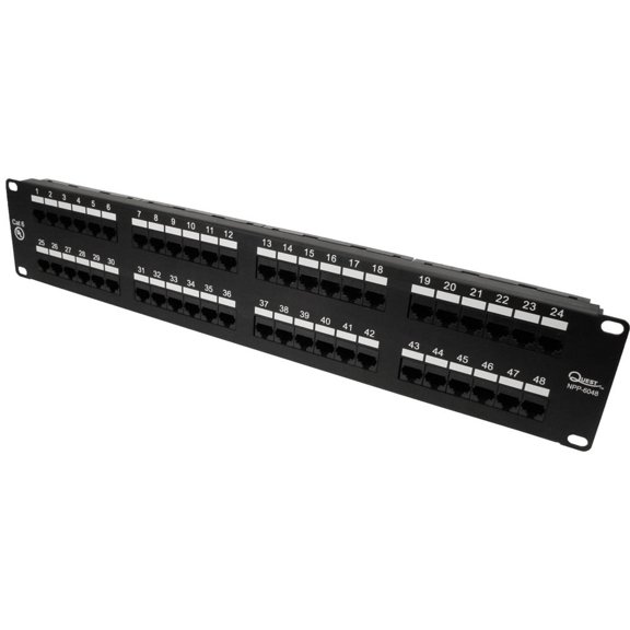 Quest Technology 48-Port Cat6 UTP Rack Mount Patch Panel, 19", 2U