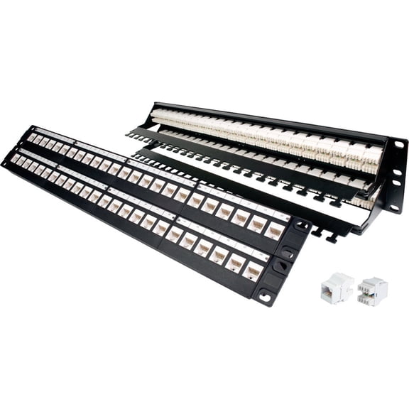 Quest Technology 48-Port Cat6a UTP Patch Panel 180 Degree with Cable Manager, 19" Rack Mount, 2U