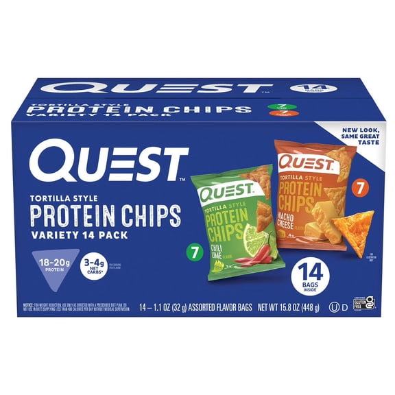 Quest Tortilla Style 18-20g Protein Chip Variety Pack, Chili Lime and Nacho Cheese 14 ct.