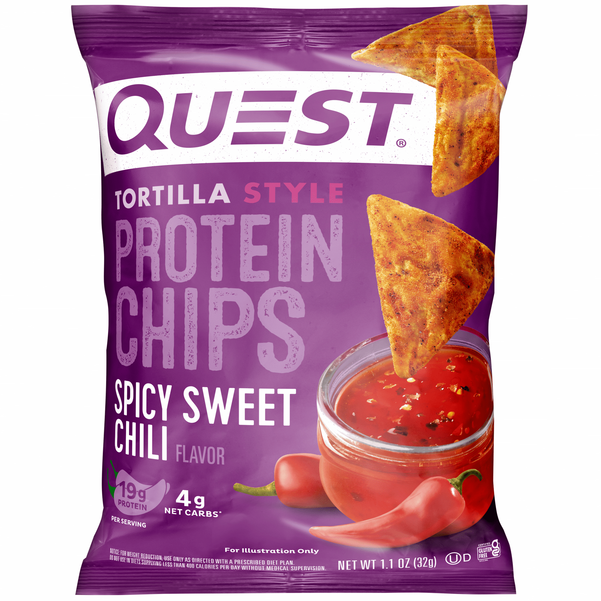 Quest Tortilla Style Protein Chips with 19g of Protein, Spicy Sweet Chili Flavor,(1PACK)