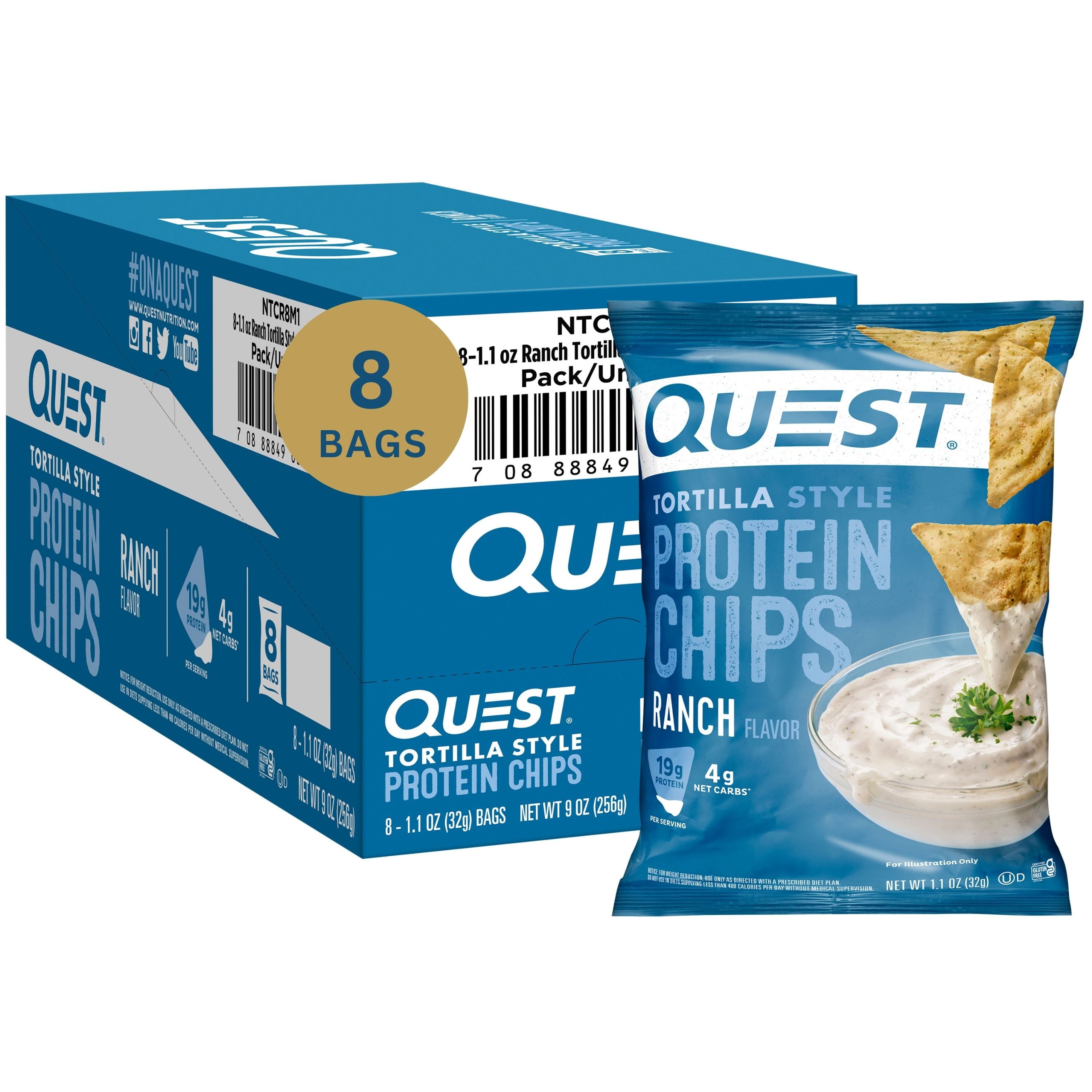 Low Carb Quest Tortilla Style Protein Chips, Ranch Flavor, 19g Protein