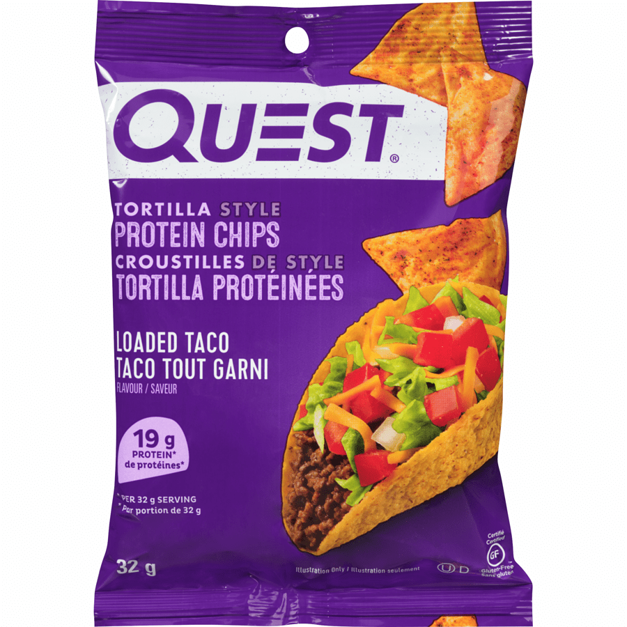 Quest Tortilla Style Protein Chips, Loaded Taco Flavor, 32g/1.1 oz. Bag {Imported from Canada