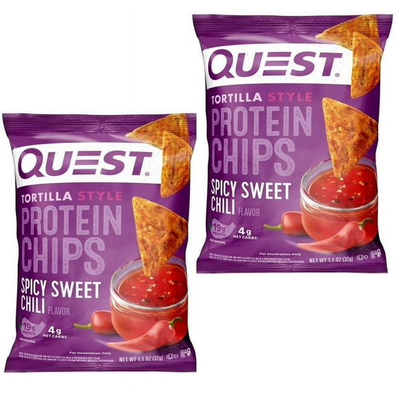 Quest Tortilla Style Protein Chips, Low Carb, Baked, Spicy Sweet Chili, 1.1 oz.(2PACK)