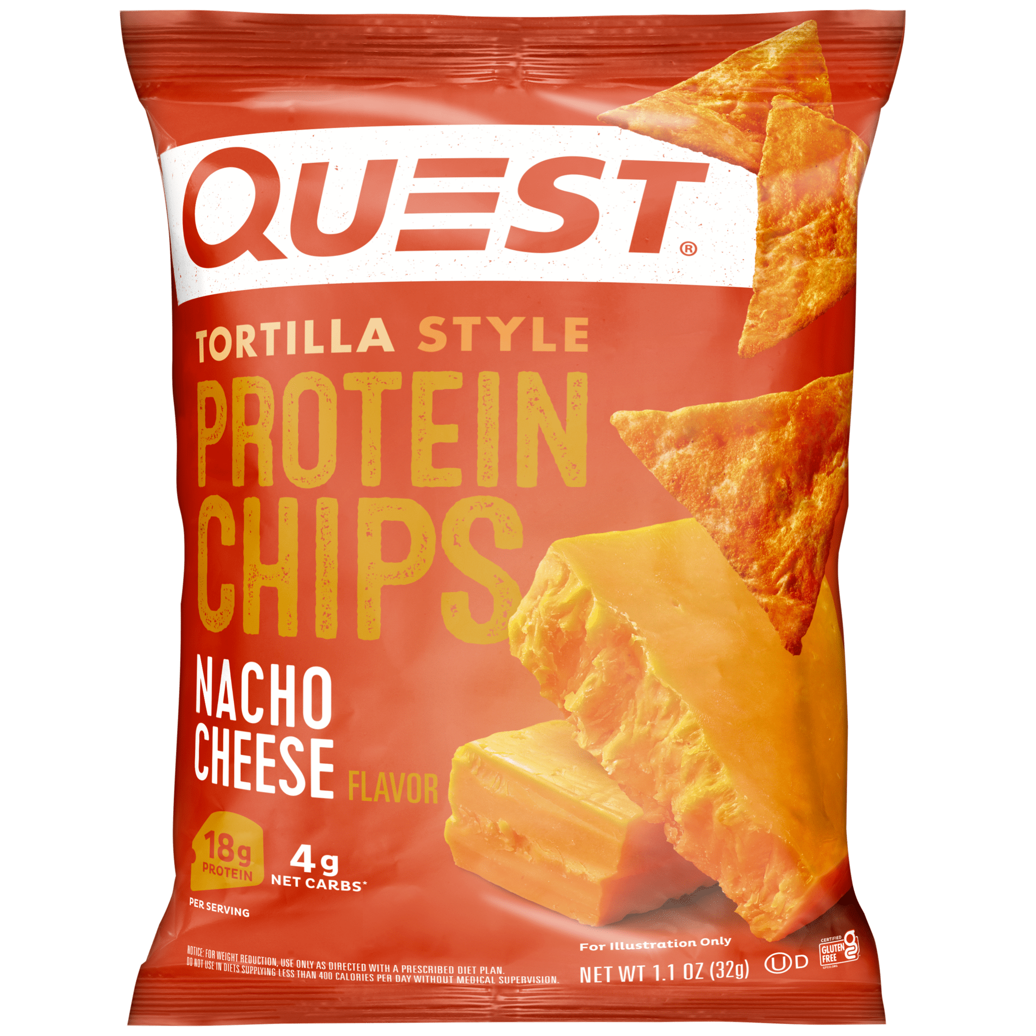 Chips, Nacho Cheese Flavor, Gluten Style Free, Tortilla Quest 1.1 Protein Single Bag, oz