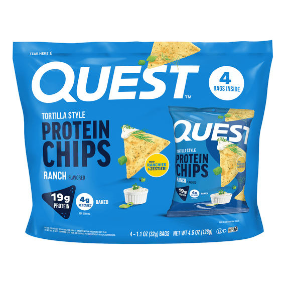 Quest Tortilla Style Protein Chips, Ranch, Baked, Gluten Free, 4 Count