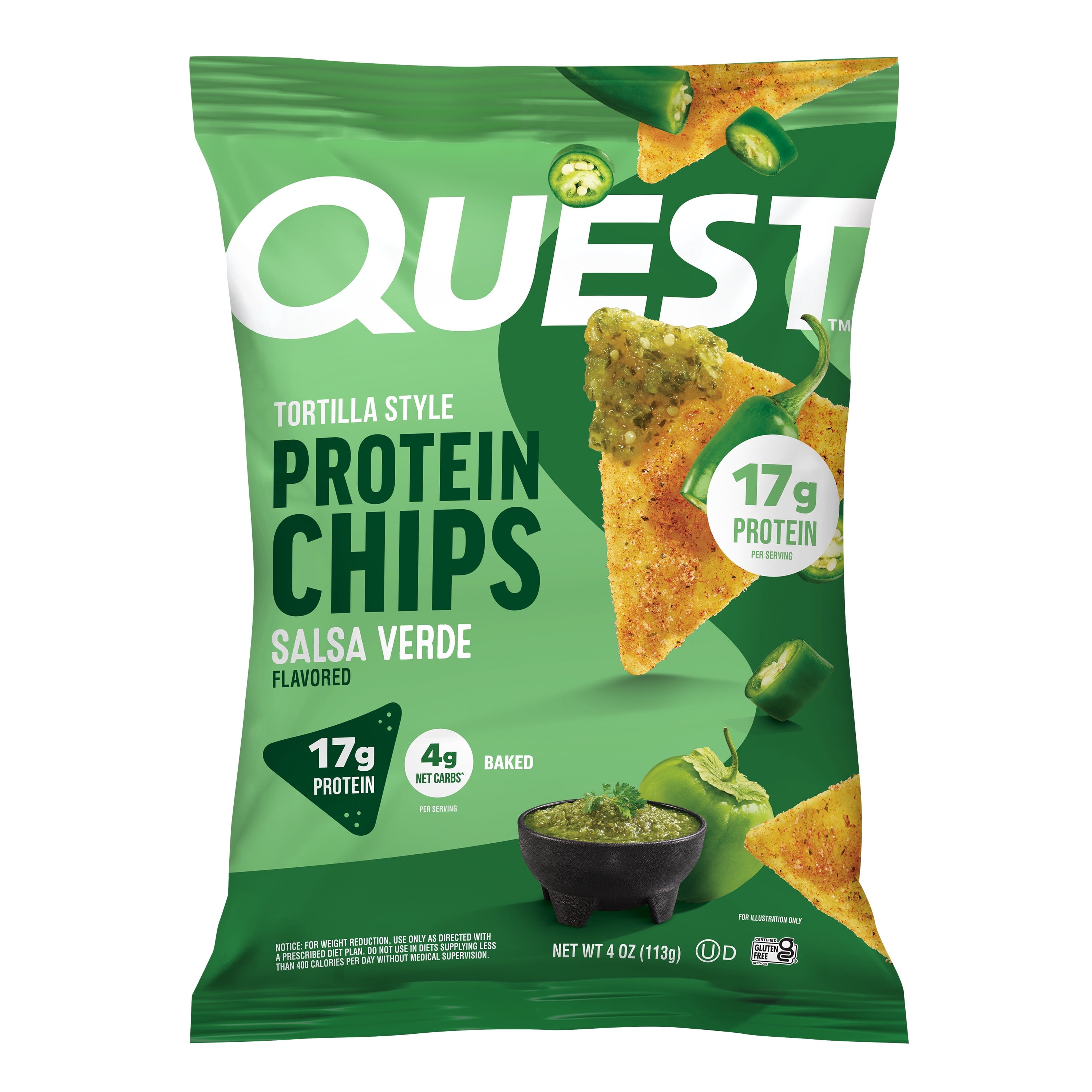 Quest Tortilla Style Protein Chips, Salsa Verde Flavor, 17g Protein, Baked, 4oz