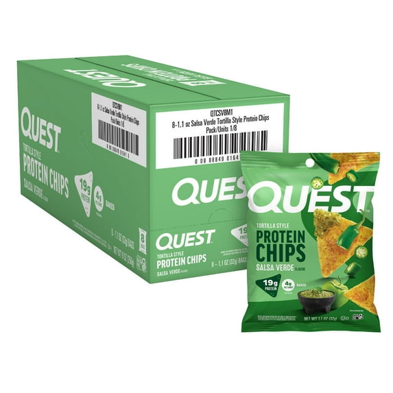 Quest Tortilla Style Protein Chips, Salsa Verde Flavored, Baked, 1.1 oz, 8 Count