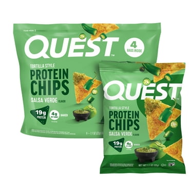 Quest Tortilla Style Protein Chips, Salsa Verde Flavored, Baked, 1.1oz, 4 Bags