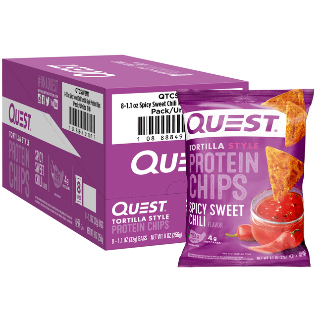 Quest Tortilla Style Protein Chips, Spicy Sweet Chili Flavor, 8PK