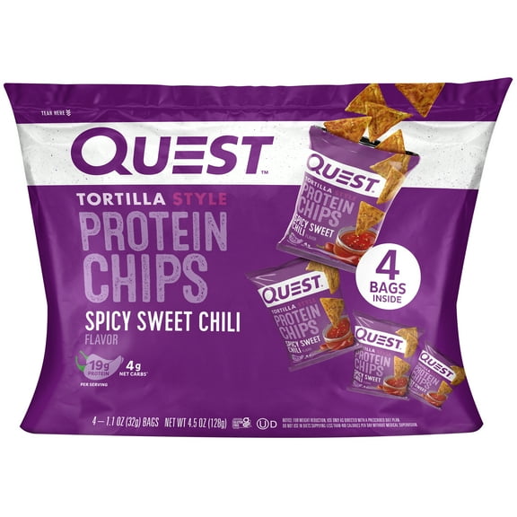 Quest Tortilla Style Protein Chips, Spicy Sweet Chili, High Protein, Baked, Gluten Free, 4 Count