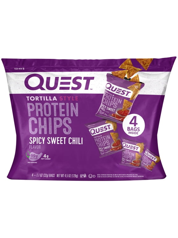 Quest Tortilla Style Protein Chips, Spicy Sweet Chili, High Protein, Baked, Gluten Free, 4 Count