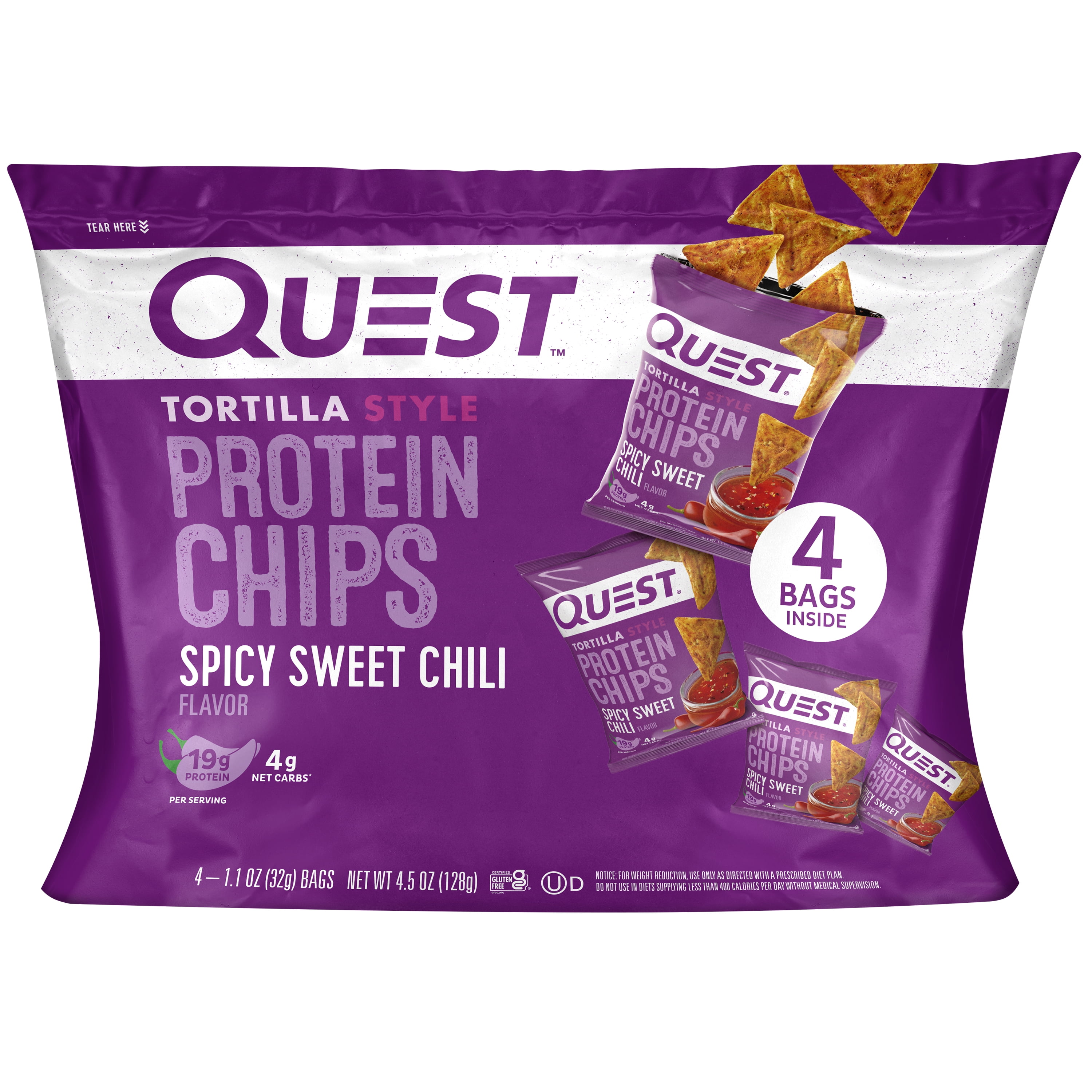 Quest Tortilla Style Protein Chips, Spicy Sweet Chili, High Protein, Baked, Gluten Free, 4 Count