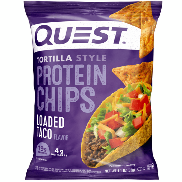 Quest Tortilla Style Protein Chips with 19g of Protein, Loaded Taco Flavor, 1.1 Oz, Single