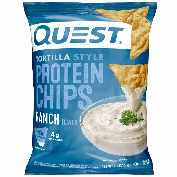Quest Tortilla Style Protein Chips with 19g of Protein, Ranch Flavor, 1.1 Oz, Single
