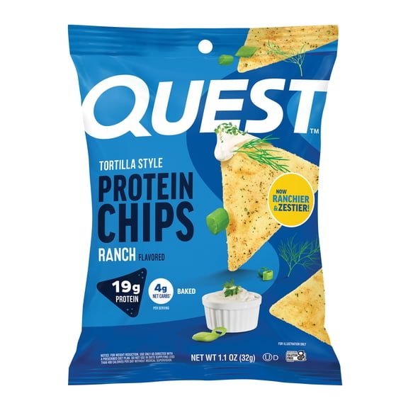 Quest Tortilla Style Protein Chips with 19g of Protein, Ranch Flavor, 1.1 Oz, Single
