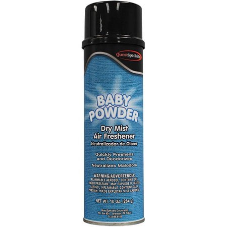 QuestSpecialty Dry Mist Air Freshener, Baby Powder, 10 oz Aerosol, 12/Case (1 Case)