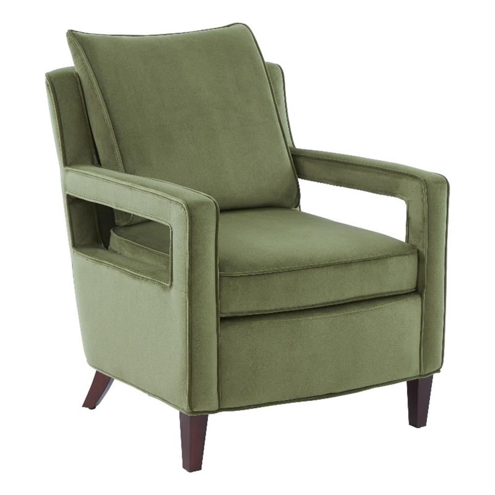 Questa Green Velvet Accent Arm Chair with Wood Legs
