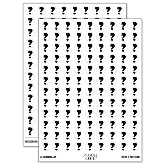 Question Mark Bold 200+ Round Stickers - White - Gloss Finish - 0.50" Size