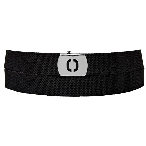 Initial O Buckle Black Adjustable Canvas Web Belt With Metal Buckle 32 to 72
