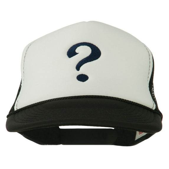Question Mark Embroidered Foam Mesh Cap - Black White OSFM