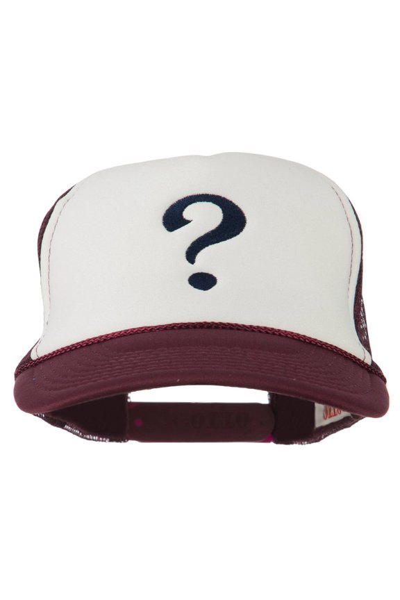 Question Mark Embroidered Foam Mesh Cap - Maroon White OSFM