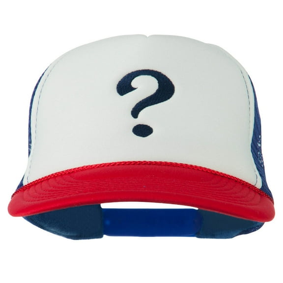 Question Mark Embroidered Foam Mesh Cap - Red White Royal OSFM