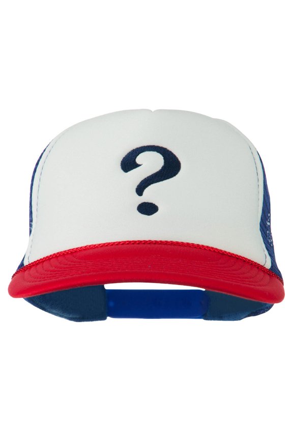 Question Mark Embroidered Foam Mesh Cap - Red White Royal OSFM